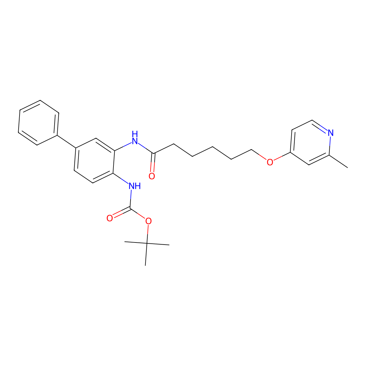 Tert-butyl (3-(6-((2-methylpyridin-4-yl)oxy)hexanamido)-[1,1'-biphenyl]-4-yl)carbamate molecular structure, CAS 3037704-14-3