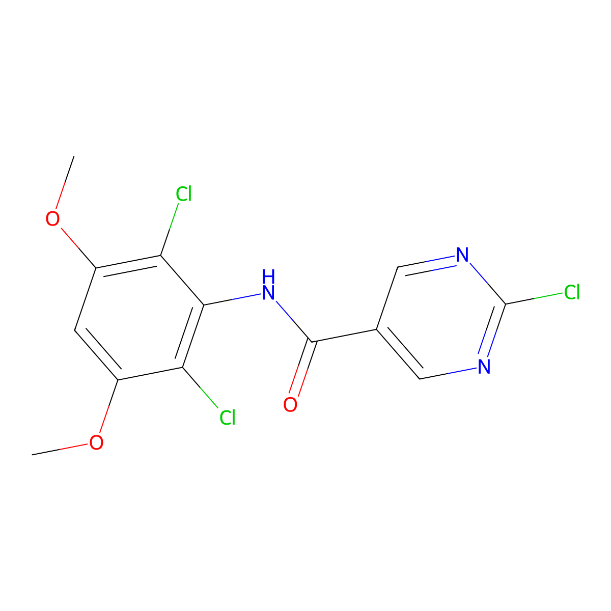 2-chloro-N-(2,6-dichloro-3,5-dimethoxyphenyl)pyrimidine-5-carboxamide molecular structure, CAS 3037704-98-3