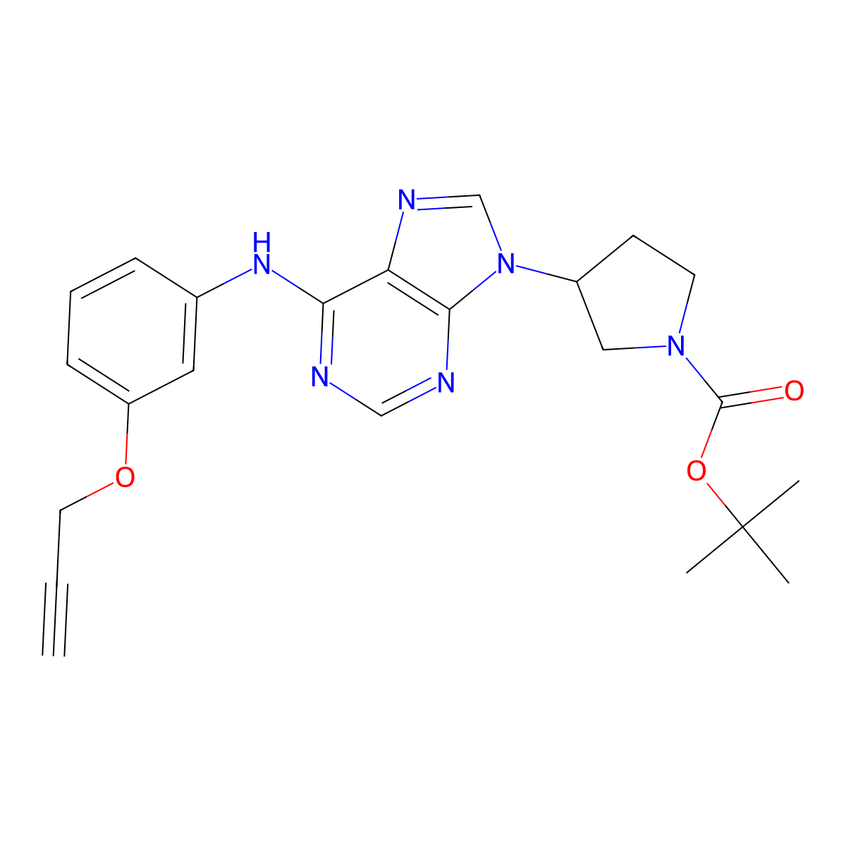 tert-butyl 3-(6-((3-(prop-2-yn-1-yloxy)phenyl)amino)-9H-purin-9-yl)pyrrolidine-1-carboxylate molecular structure, CAS 3037705-69-1