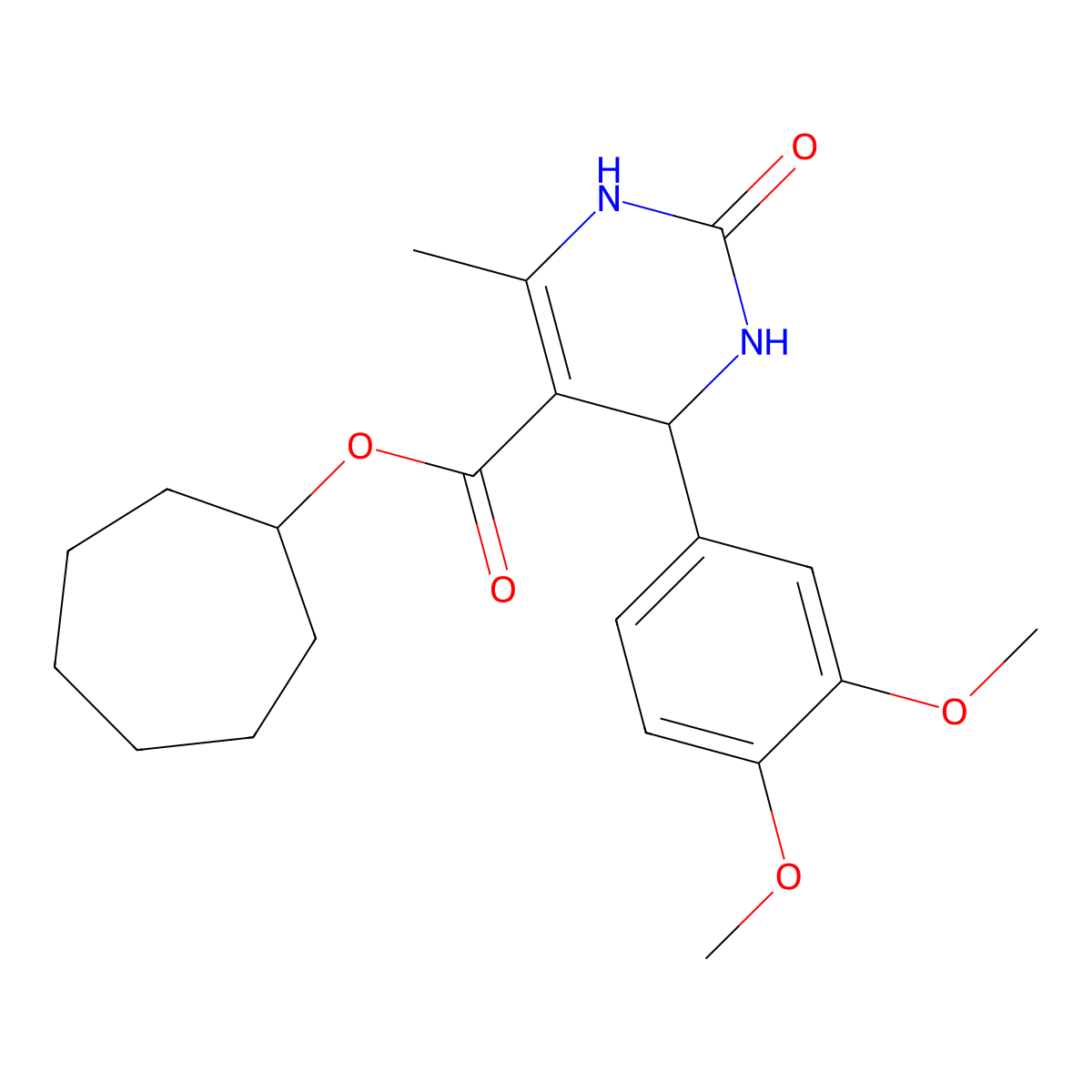 Cycloheptyl 4-(3,4-dimethoxyphenyl)-6-methyl-2-oxo-1,2,3,4-tetrahydropyrimidine-5-carboxylate molecular structure, CAS 303774-81-4