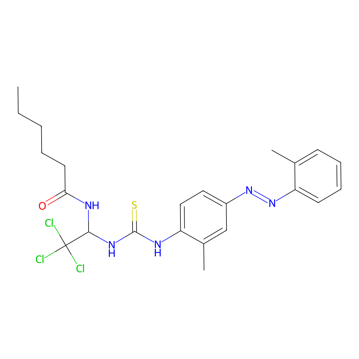 N-{2,2,2-trichloro-1-[({2-methyl-4-[(E)-(2-methylphenyl)diazenyl]anilino}carbothioyl)amino]ethyl}hexanamide molecular structure, CAS 303775-29-3