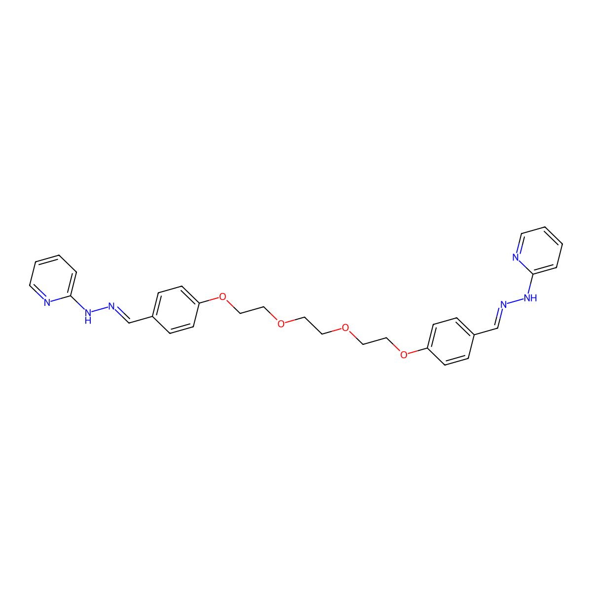 2,2'-{1,2-Ethanediylbis[oxy-2,1-ethanediyloxy-4,1-phenylene(E)methylylidene(2E)-1-hydrazinyl-2-ylidene]}dipyridine molecular structure, CAS 303775-85-1