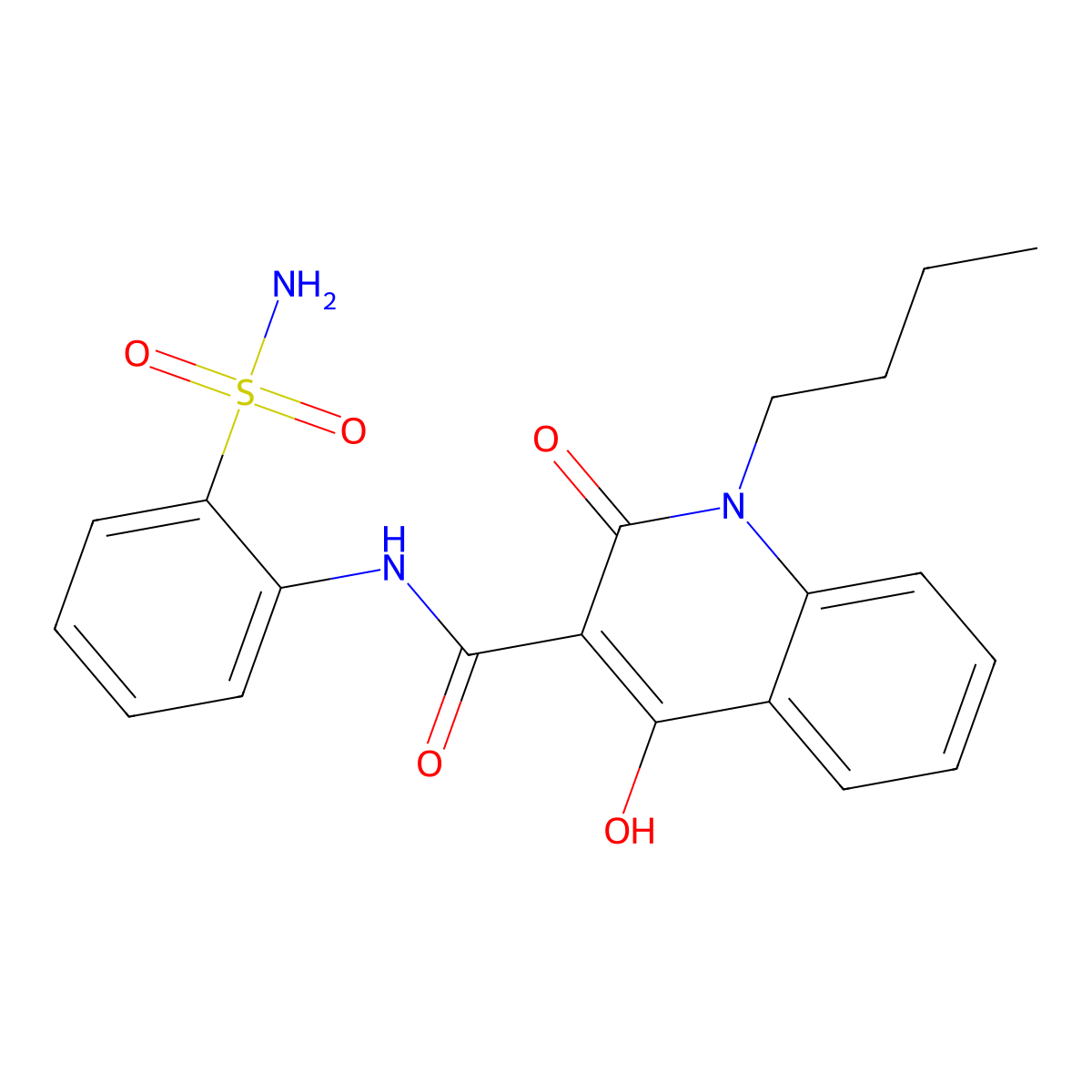 N-[2-(aminosulfonyl)phenyl]-1-butyl-4-hydroxy-2-oxo-1,2-dihydro-3-quinolinecarboxamide molecular structure, CAS 303776-59-2