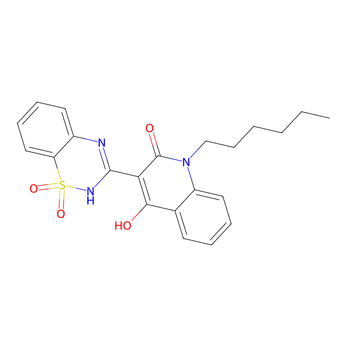3-(1,1-Dioxido-2H-1,2,4-benzothiadiazin-3-yl)-1-hexyl-4-hydroxy-2(1H)-quinolinone molecular structure, CAS 303776-91-2