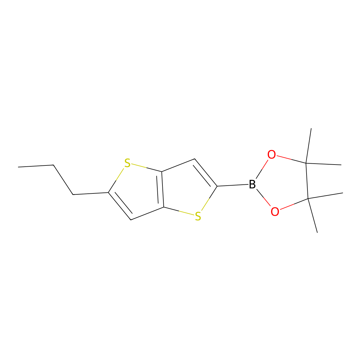 4,4,5,5-Tetramethyl-2-(5-propylthieno[3,2-b]thiophen-2-yl)-1,3,2-dioxaborolane molecular structure, CAS 3037762-83-4