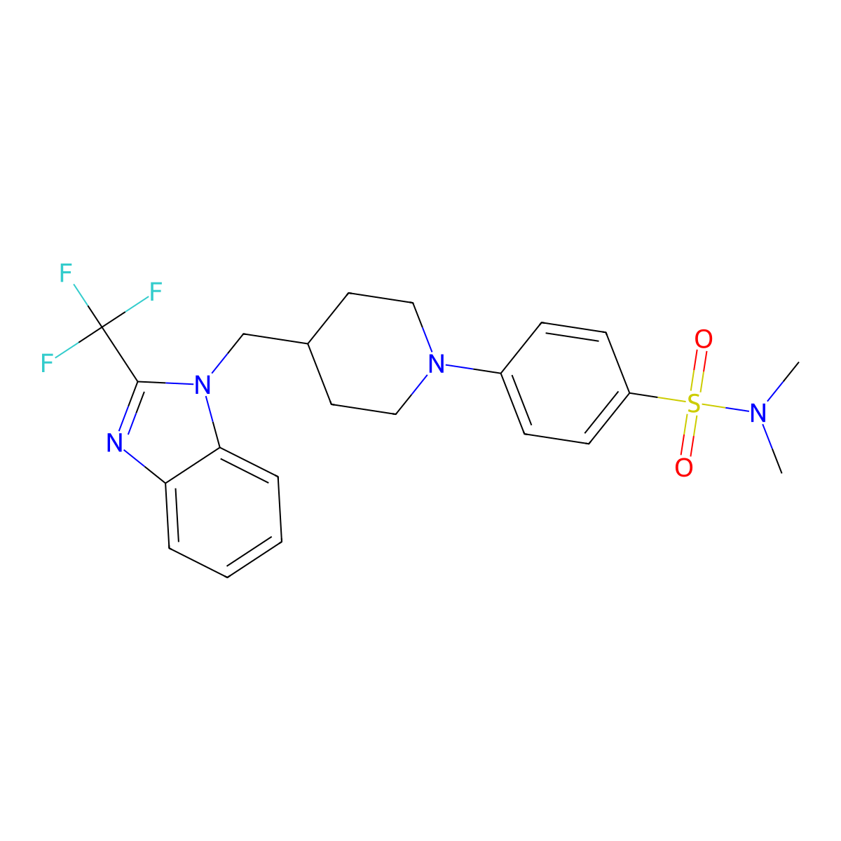 N,N-dimethyl-4-[4-[[2-(trifluoromethyl)benzimidazol-1-yl]methyl]piperidin-1-yl]benzenesulfonamide molecular structure, CAS 3037775-42-8