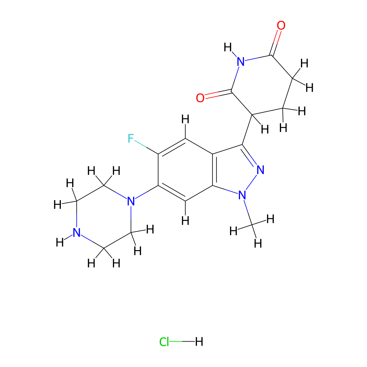 3-(5-Fluoro-1-methyl-6-piperazin-1-YL-indazol-3-YL)piperidine-2,6-dione hydrochloride molecular structure, CAS 3037826-59-5
