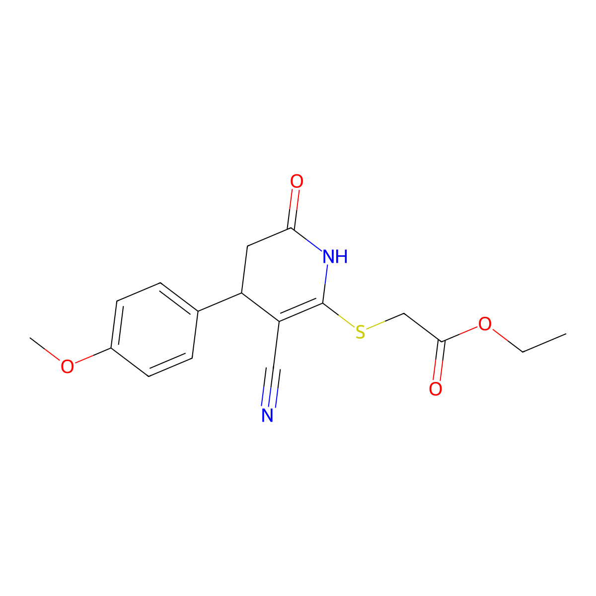 Ethyl 2-{[3-cyano-4-(4-methoxyphenyl)-6-oxo-1,4,5,6-tetrahydropyridin-2-yl]sulfanyl}acetate molecular structure, CAS 303786-32-5