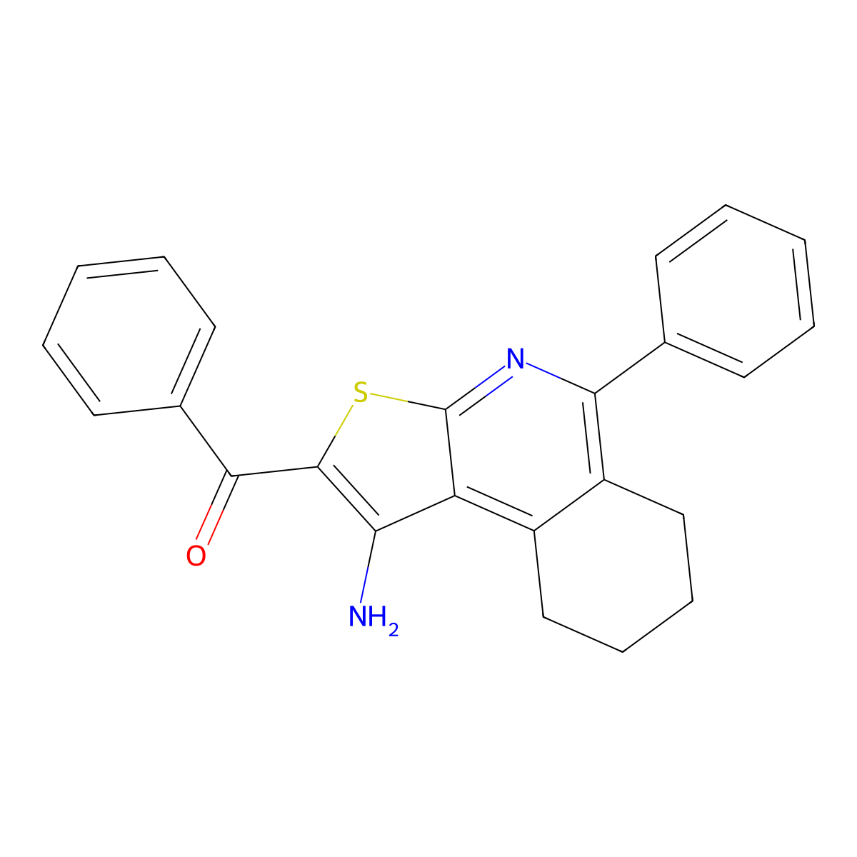 (1-Amino-5-phenyl-6,7,8,9-tetrahydrothieno[2,3-c]isoquinolin-2-yl)(phenyl)methanone molecular structure, CAS 303786-36-9