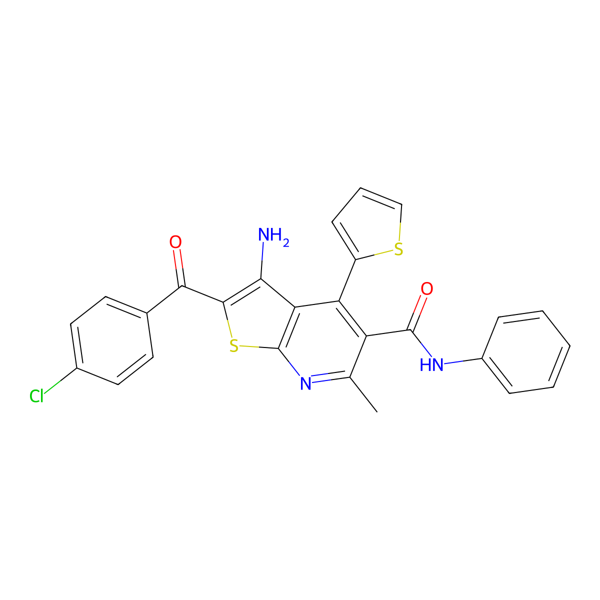 3-amino-2-(4-chlorobenzoyl)-6-methyl-N-phenyl-4-(thiophen-2-yl)thieno[2,3-b]pyridine-5-carboxamide molecular structure, CAS 303786-38-1