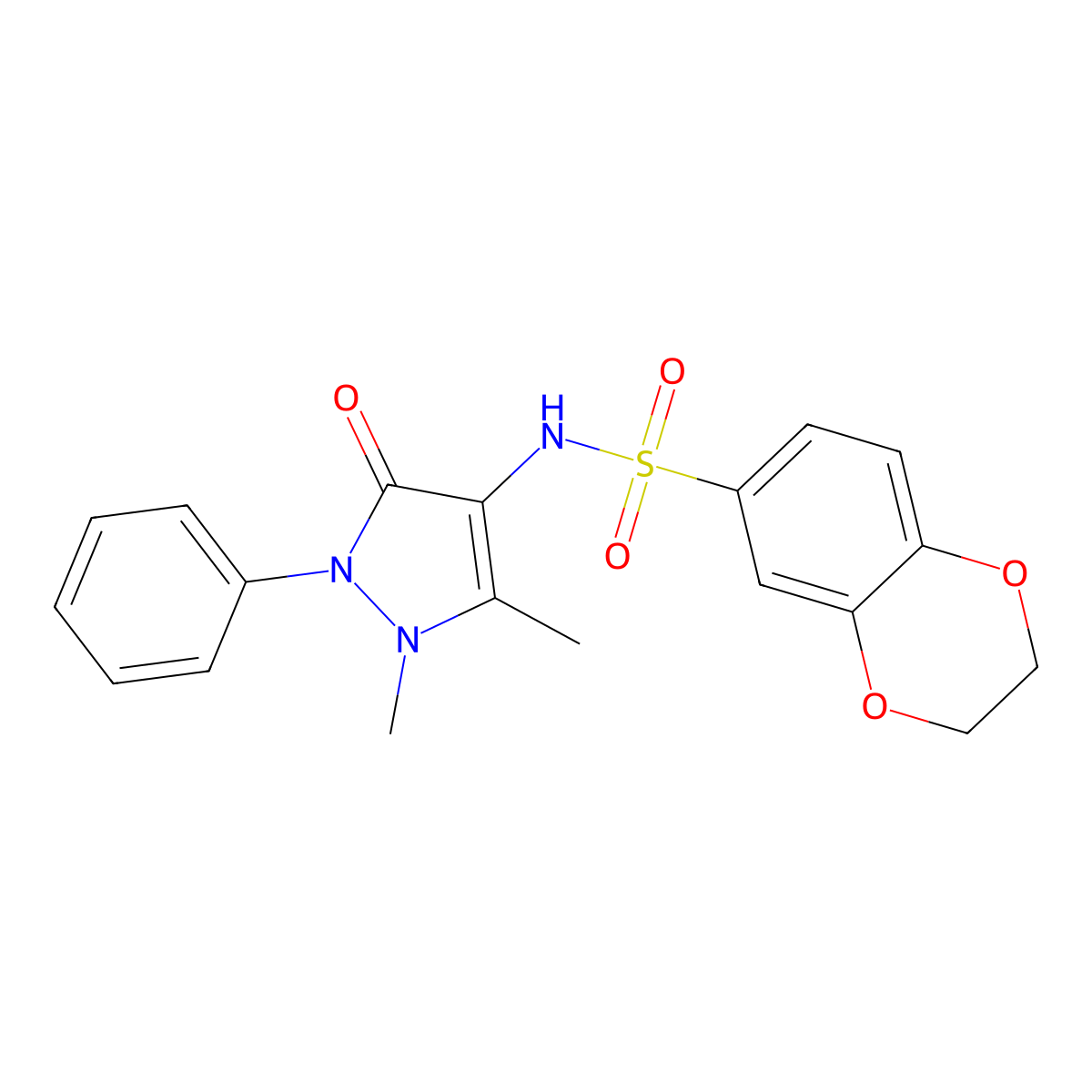 N-(1,5-dimethyl-3-oxo-2-phenylpyrazol-4-yl)-2,3-dihydro-1,4-benzodioxine-6-sulfonamide molecular structure, CAS 303786-39-2