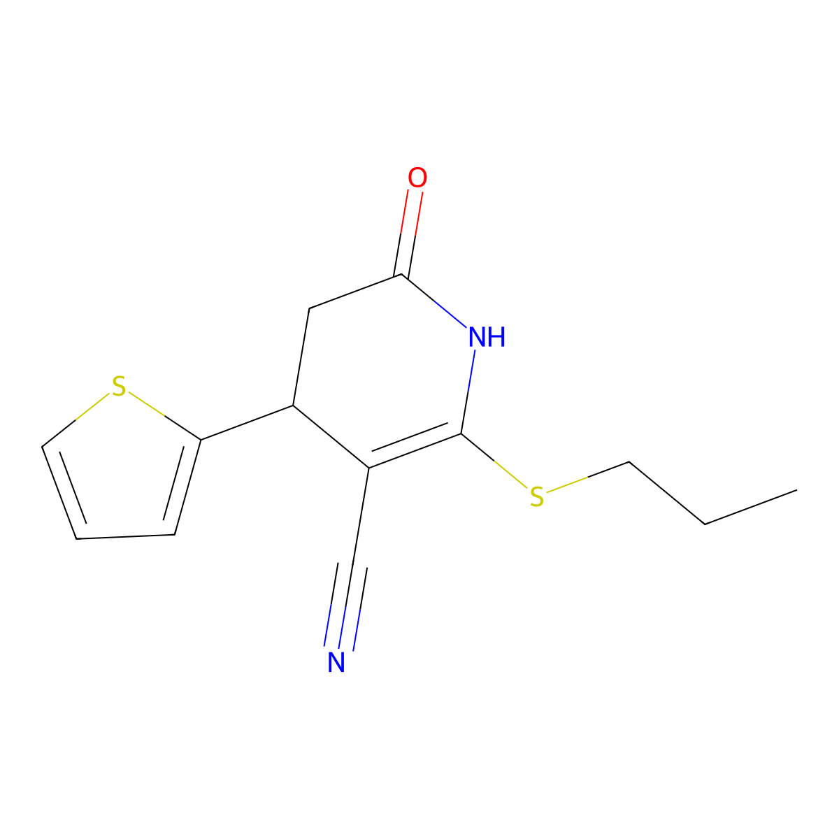 2-oxo-6-propylsulfanyl-4-thiophen-2-yl-3,4-dihydro-1H-pyridine-5-carbonitrile molecular structure, CAS 303786-59-6
