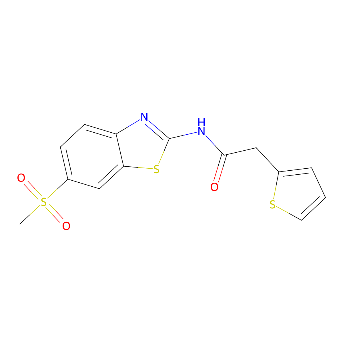 N-[6-(methylsulfonyl)-1,3-benzothiazol-2-yl]-2-(2-thienyl)acetamide molecular structure, CAS 303787-38-4