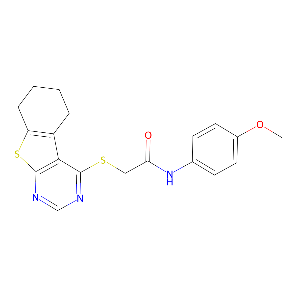 N-(4-methoxyphenyl)-2-(5,6,7,8-tetrahydro[1]benzothieno[2,3-d]pyrimidin-4-ylsulfanyl)acetamide molecular structure, CAS 303787-61-3