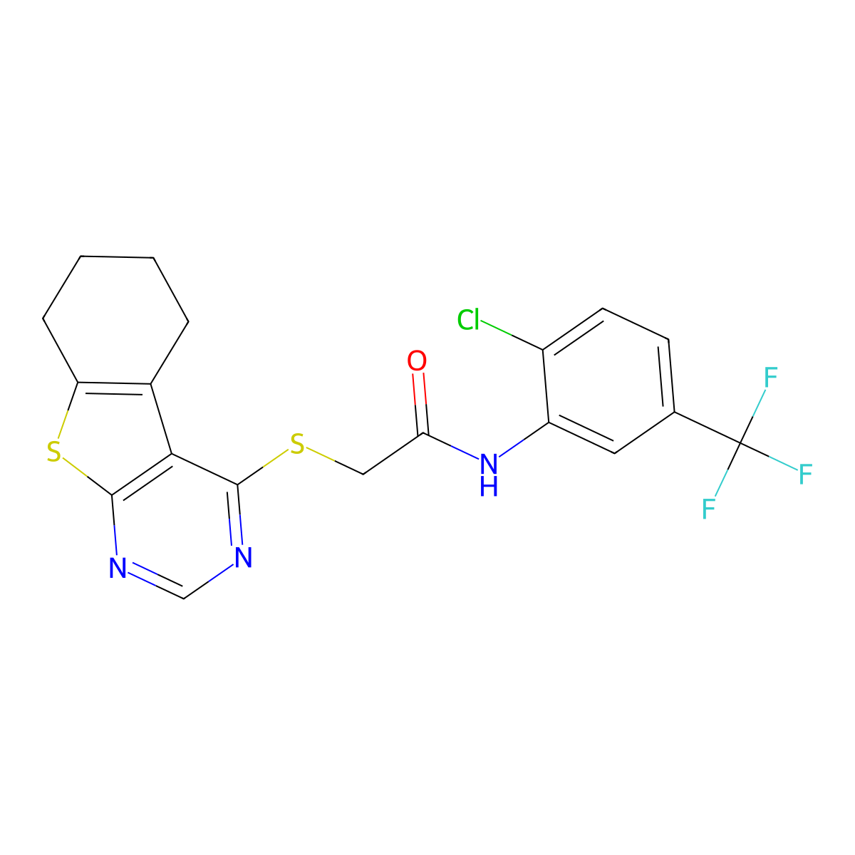 N-[2-chloro-5-(trifluoromethyl)phenyl]-2-{8-thia-4,6-diazatricyclo[7.4.0.0^{2,7}]trideca-1(9),2(7),3,5-tetraen-3-ylsulfanyl}acetamide molecular structure, CAS 303787-97-5