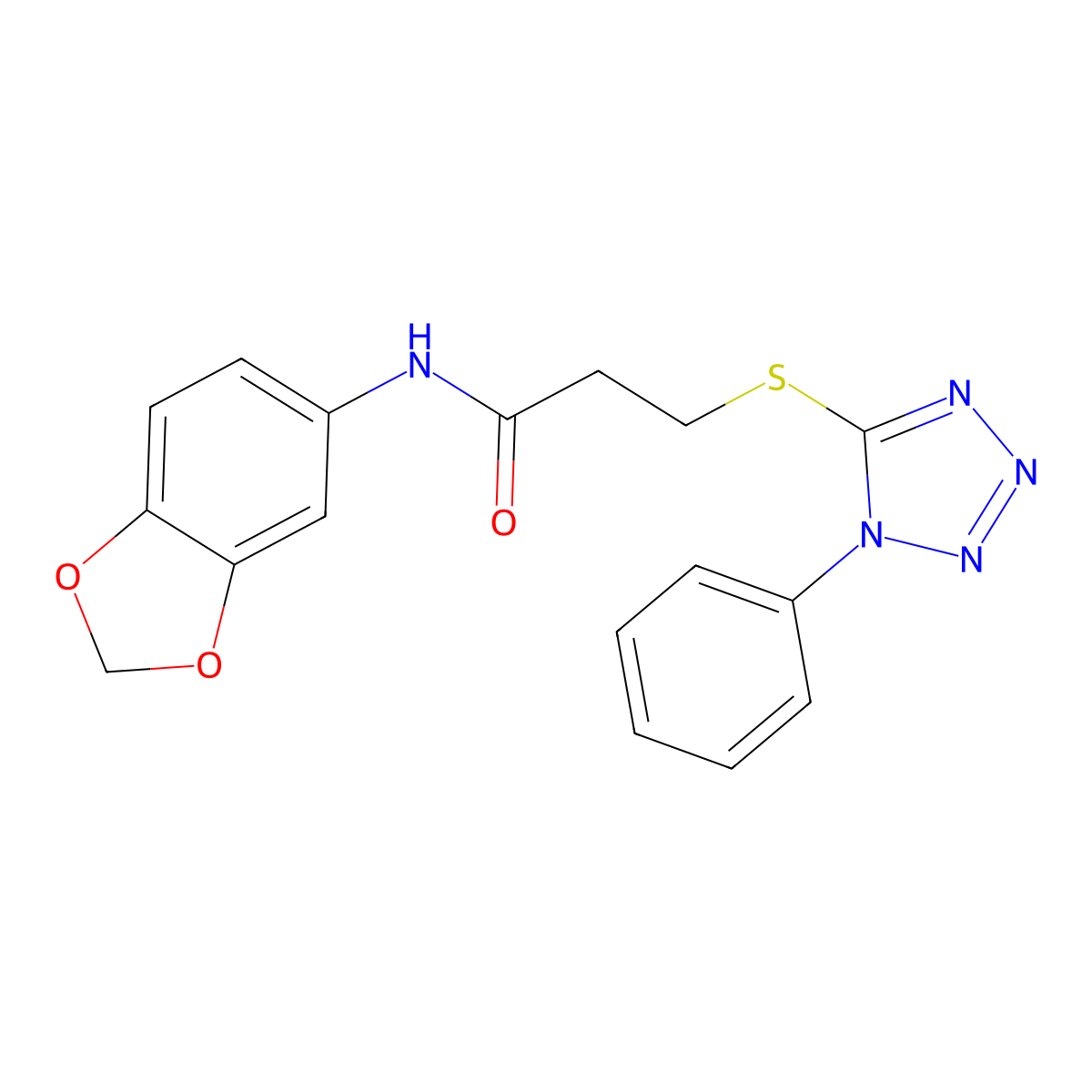 N-(benzo[d][1,3]dioxol-5-yl)-3-((1-phenyl-1H-tetrazol-5-yl)thio)propanamide molecular structure, CAS 303788-23-0