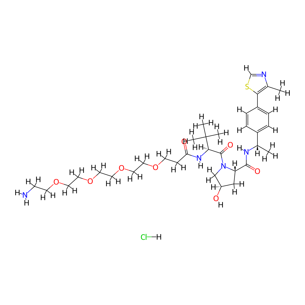 (2S,4R)-1-((S)-1-Amino-17-(tert-butyl)-15-oxo-3,6,9,12-tetraoxa-16-azaoctadecan-18-oyl)-4-hydroxy-N-((S)-1-(4-(4-methylthiazol-5-YL)phenyl)ethyl)pyrrolidine-2-carboxamide hydrochloride molecular structure, CAS 3037880-55-7