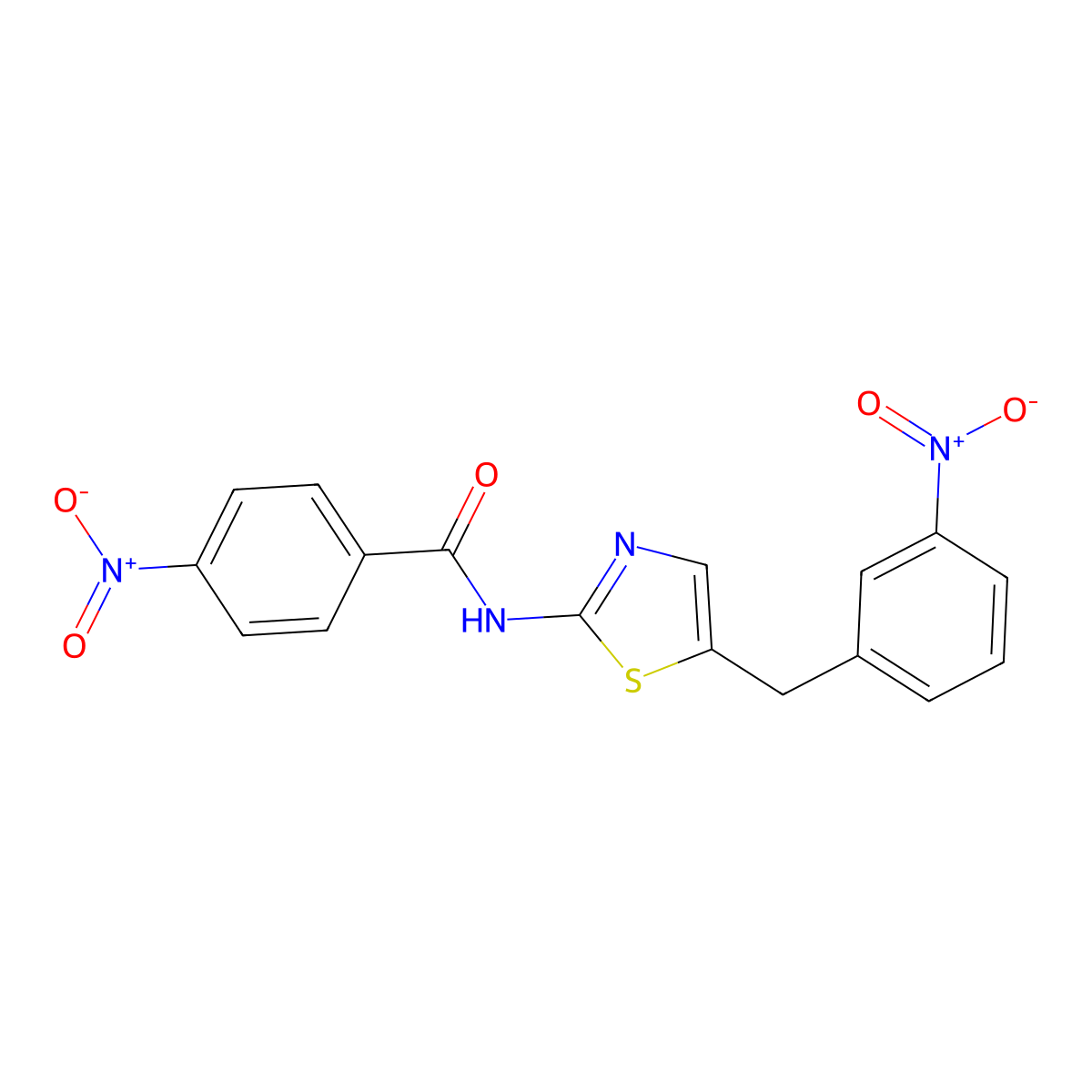 4-nitro-N-(5-(3-nitrobenzyl)thiazol-2-yl)benzamide molecular structure, CAS 303792-07-6