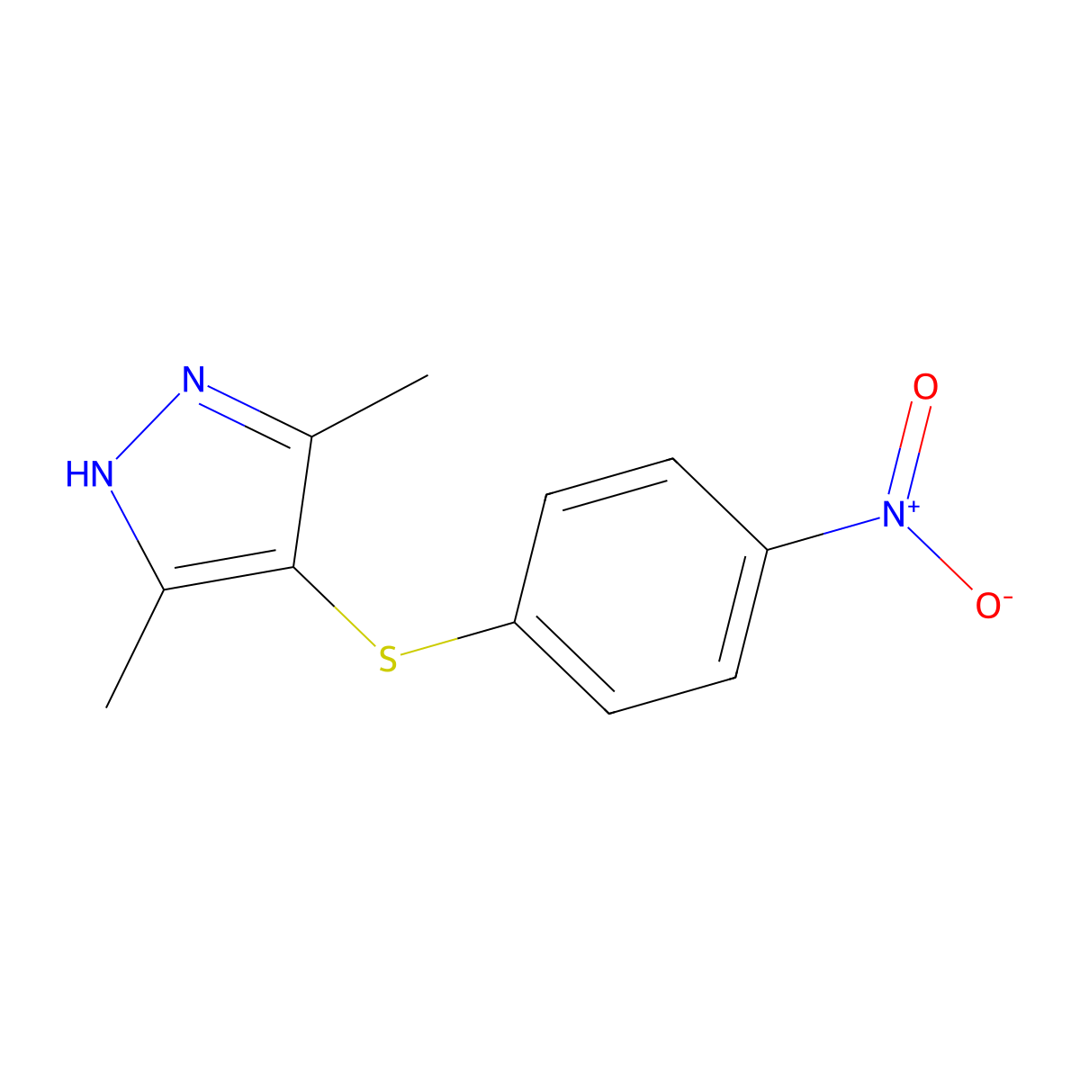 3,5-dimethyl-4-(4-nitrophenyl)sulfanyl-1H-pyrazole molecular structure, CAS 303792-18-9