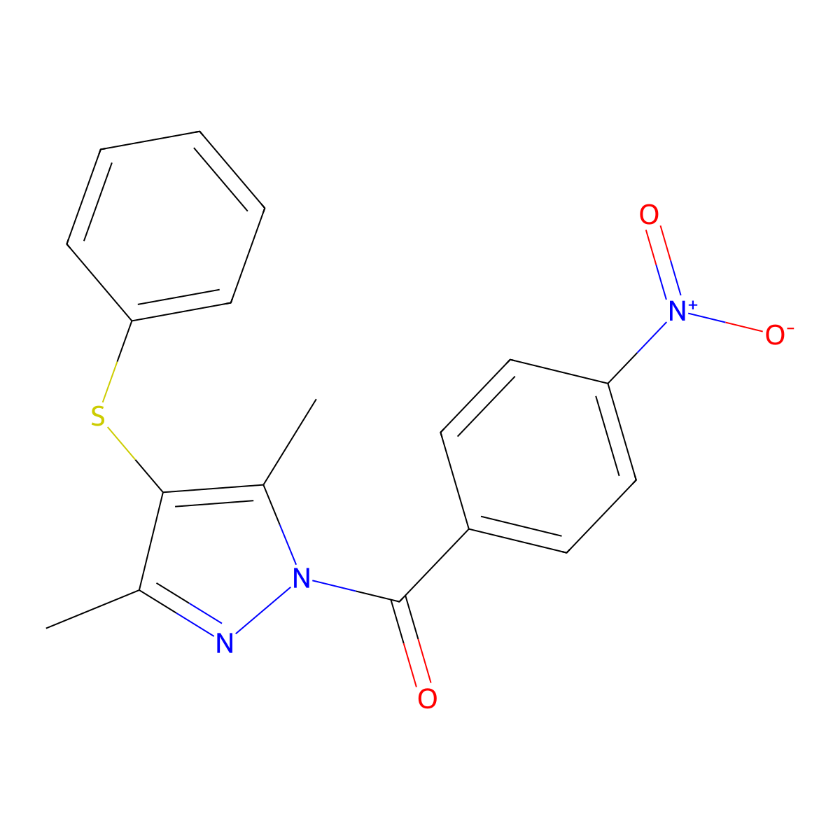 (3,5-dimethyl-4-(phenylthio)-1H-pyrazol-1-yl)(4-nitrophenyl)methanone molecular structure, CAS 303792-23-6