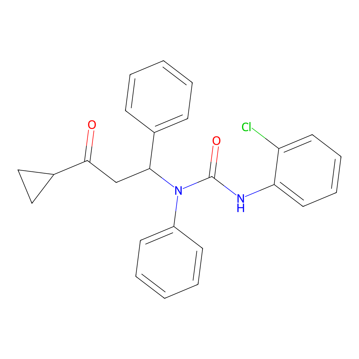 3-(2-Chlorophenyl)-1-(3-cyclopropyl-3-oxo-1-phenylpropyl)-1-phenylurea molecular structure, CAS 303792-24-7