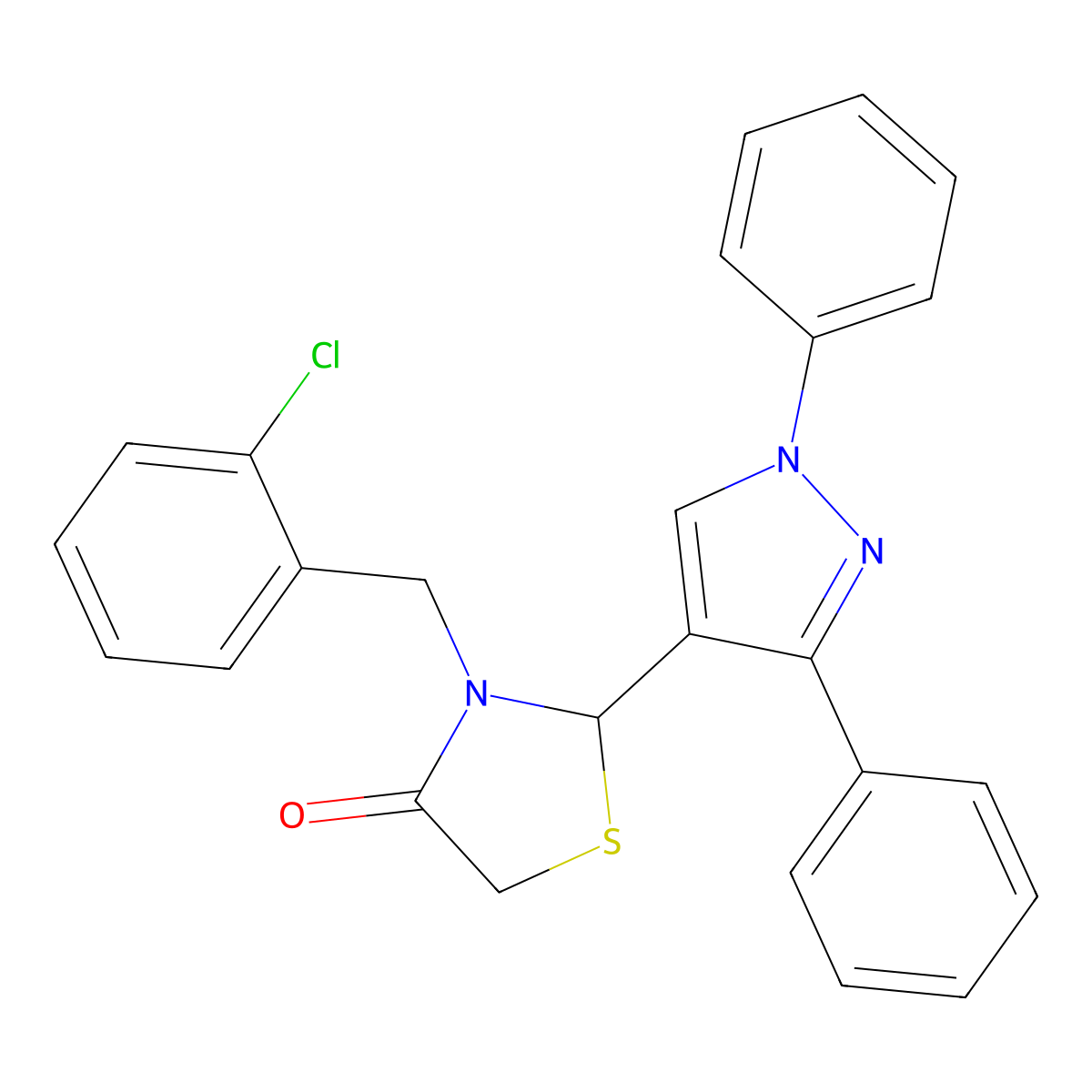 3-(2-chlorobenzyl)-2-(1,3-diphenyl-1H-pyrazol-4-yl)-1,3-thiazolidin-4-one molecular structure, CAS 303792-26-9