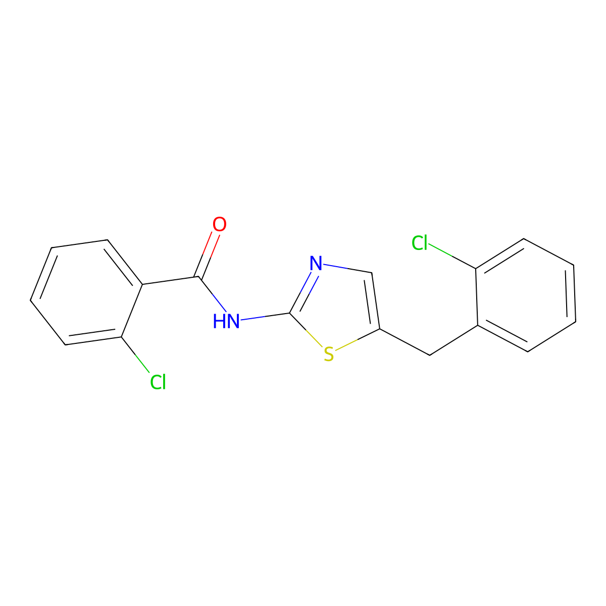 2-chloro-N-[5-(2-chlorobenzyl)-1,3-thiazol-2-yl]benzamide molecular structure, CAS 303792-33-8