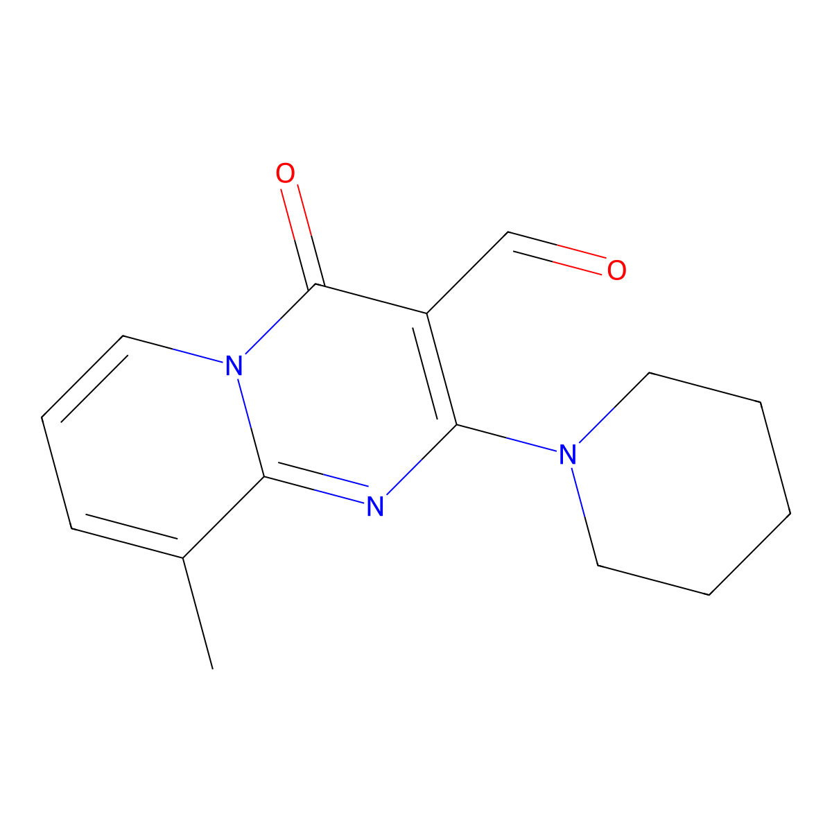 9-methyl-4-oxo-2-(piperidin-1-yl)-4H-pyrido[1,2-a]pyrimidine-3-carbaldehyde molecular structure, CAS 303792-40-7