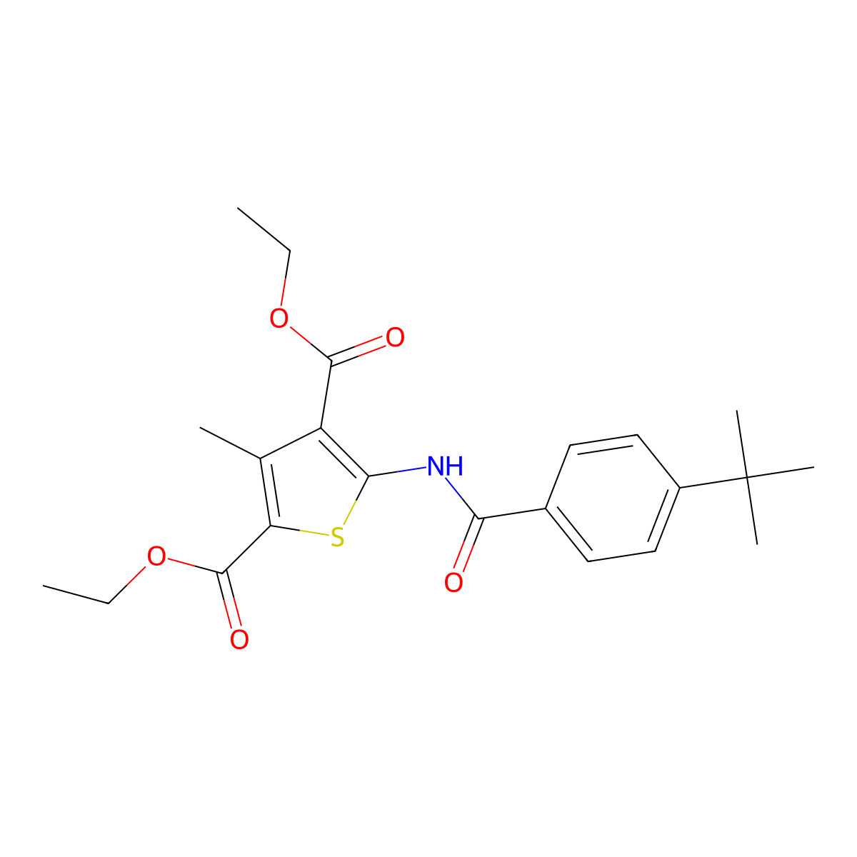 Diethyl 5-((4-tert-butylbenzoyl)amino)-3-methyl-2,4-thiophenedicarboxylate molecular structure, CAS 303792-46-3
