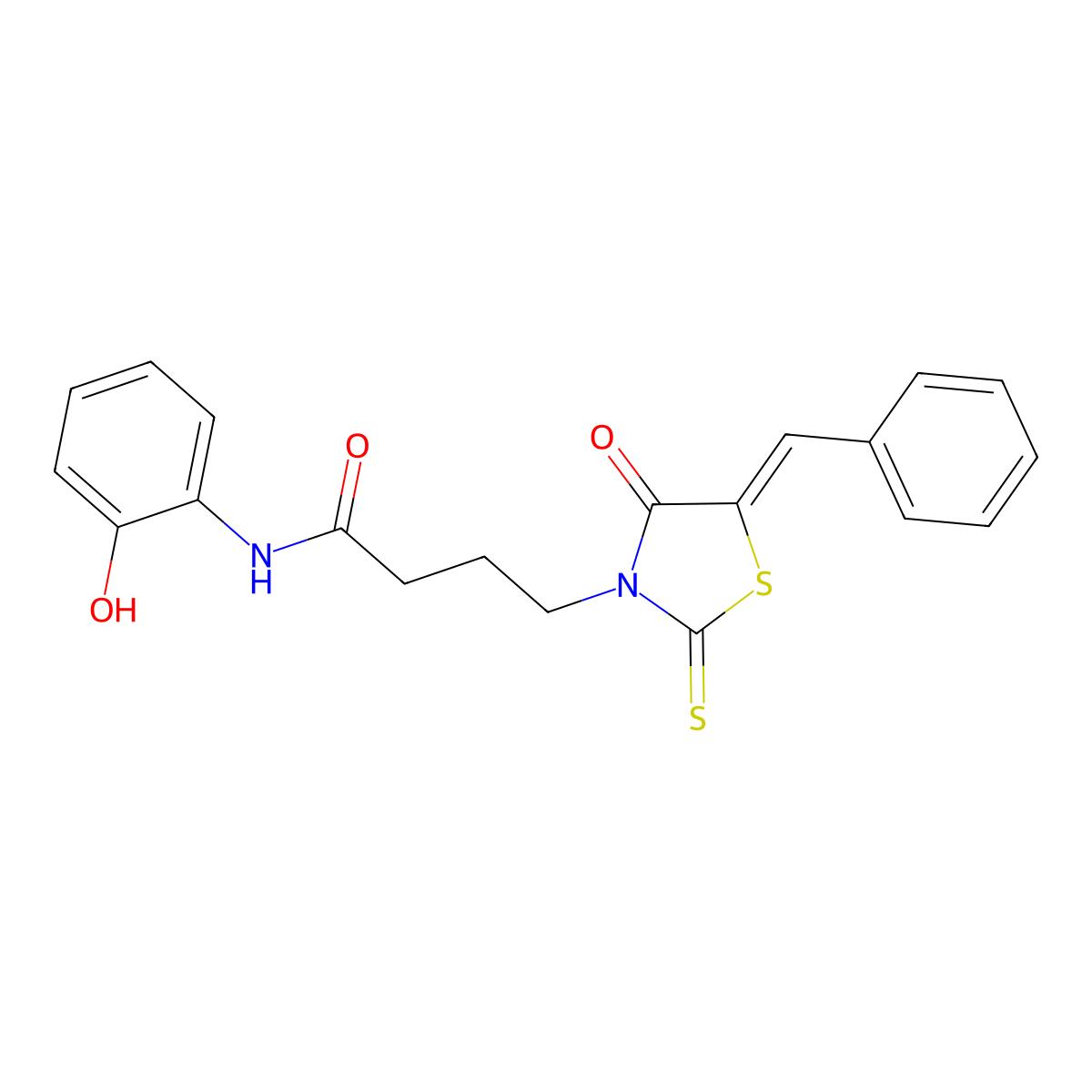 (Z)-4-(5-benzylidene-4-oxo-2-thioxothiazolidin-3-yl)-N-(2-hydroxyphenyl)butanamide molecular structure, CAS 303792-67-8