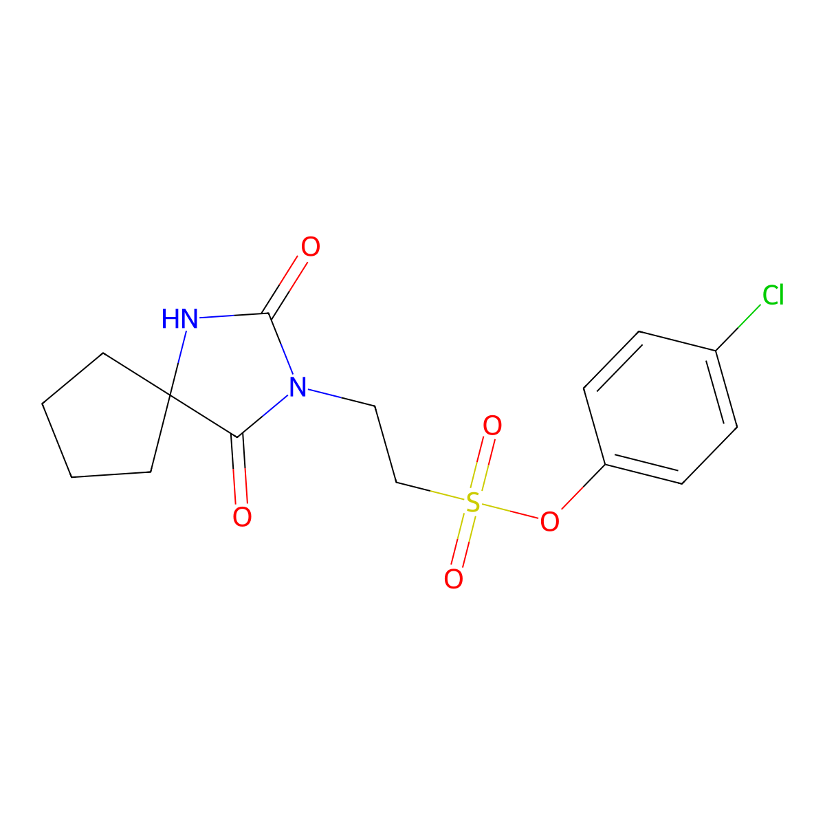 4-Chlorophenyl 2-(2,4-dioxo-1,3-diazaspiro[4.4]non-3-yl)ethanesulfonate molecular structure, CAS 303793-13-7