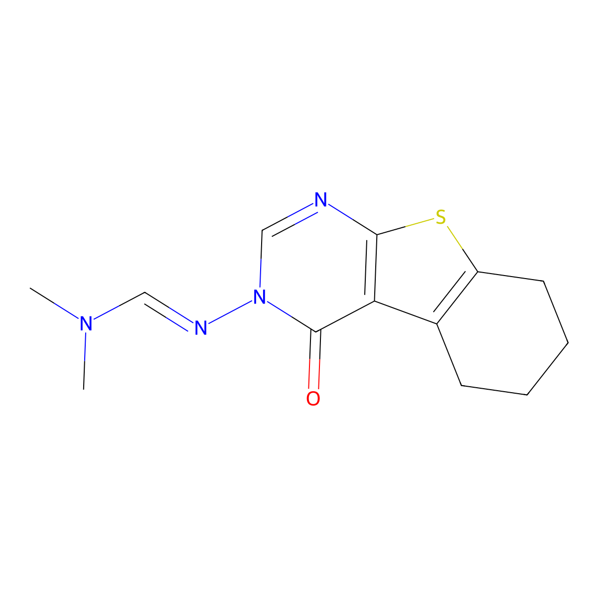 3-[[(Dimethylamino)methylene]amino]-5,6,7,8-tetrahydro[1]benzothieno[2,3-d]pyrimidin-4(3H)-one molecular structure, CAS 303793-24-0