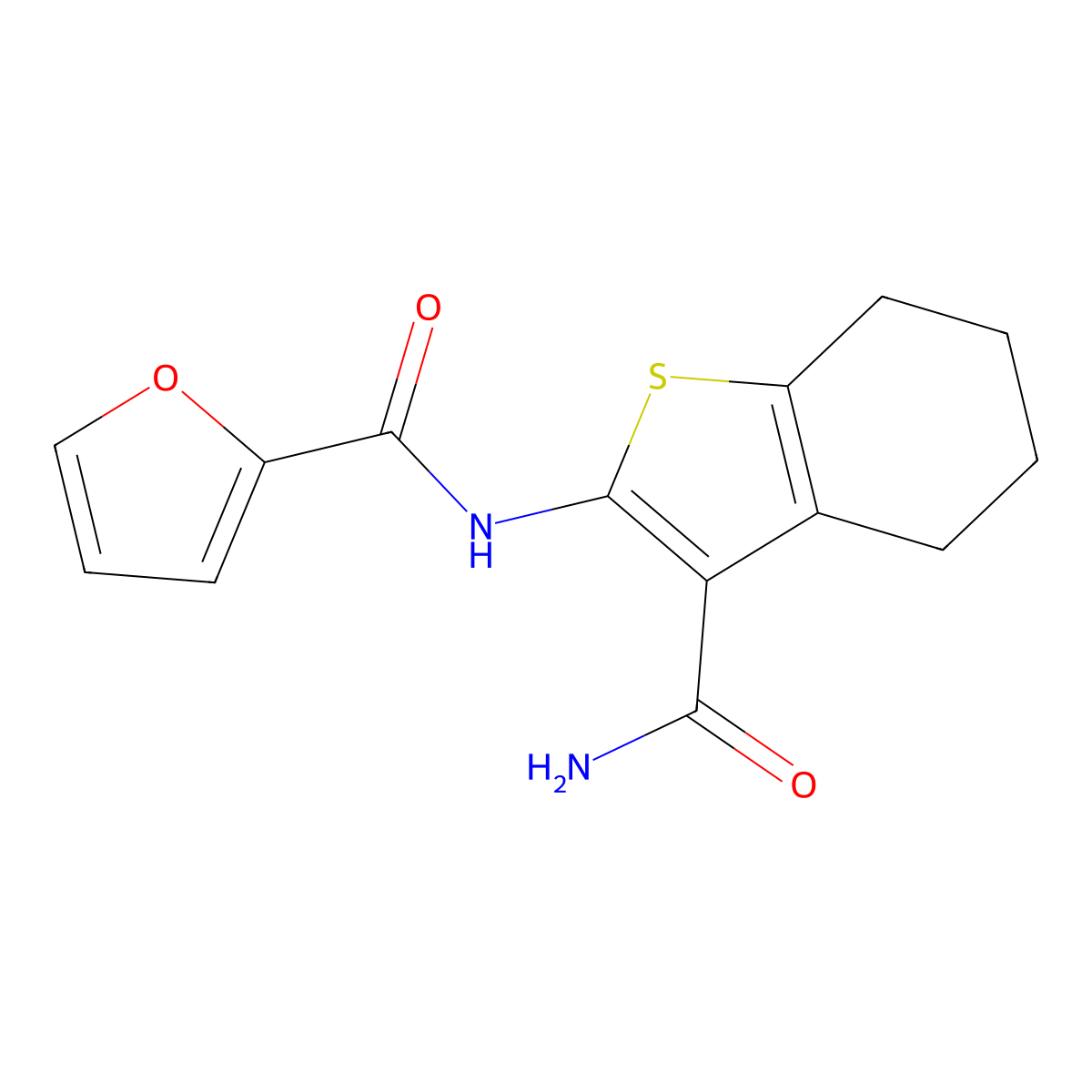 N-(3-carbamoyl-4,5,6,7-tetrahydro-1-benzothiophen-2-yl)furan-2-carboxamide molecular structure, CAS 303793-30-8