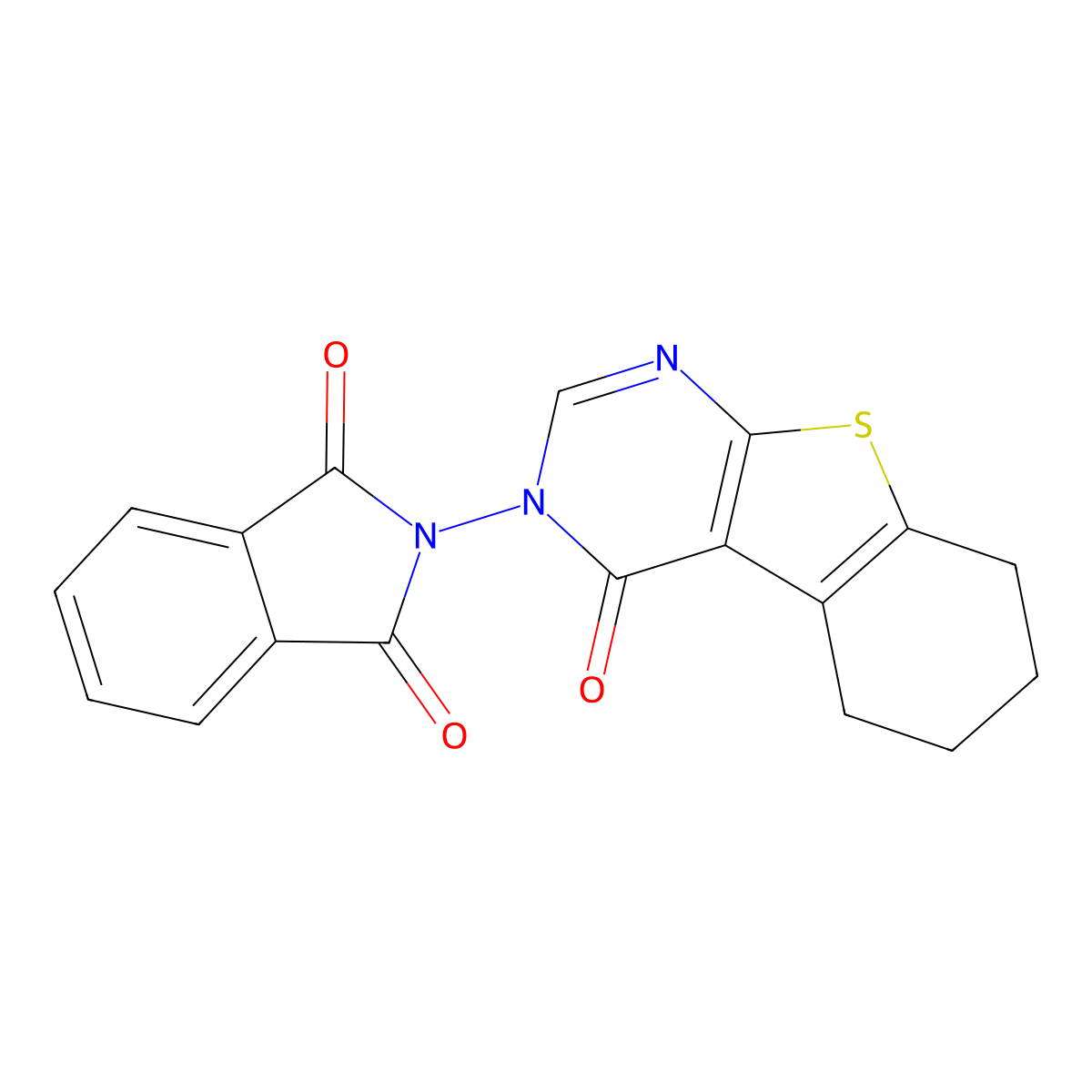 2-(4-Oxo-5,6,7,8-tetrahydro-[1]benzothiolo[2,3-d]pyrimidin-3-yl)isoindole-1,3-dione molecular structure, CAS 303793-32-0