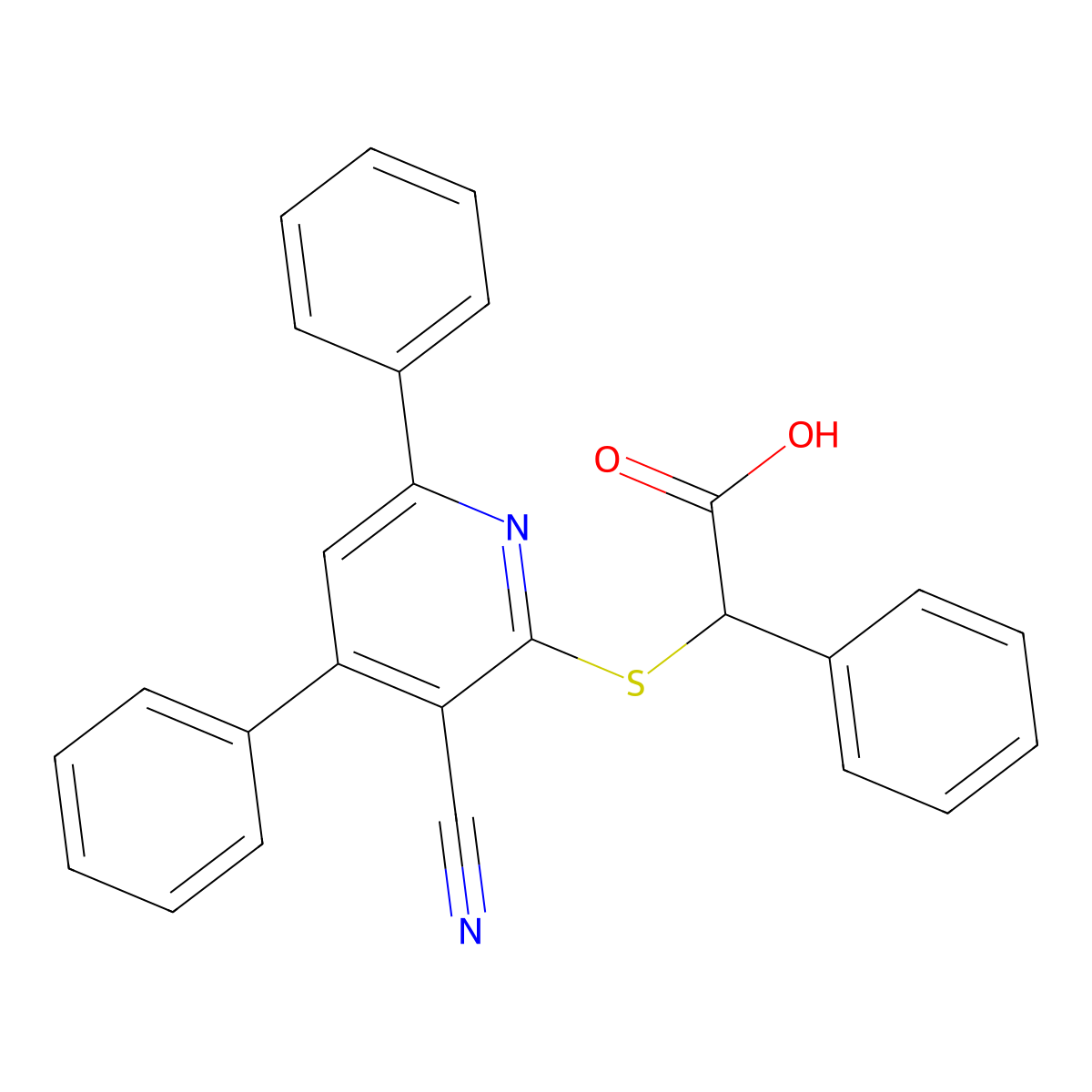 2-[(3-Cyano-4,6-diphenylpyridin-2-yl)sulfanyl]-2-phenylacetic acid molecular structure, CAS 303793-56-8