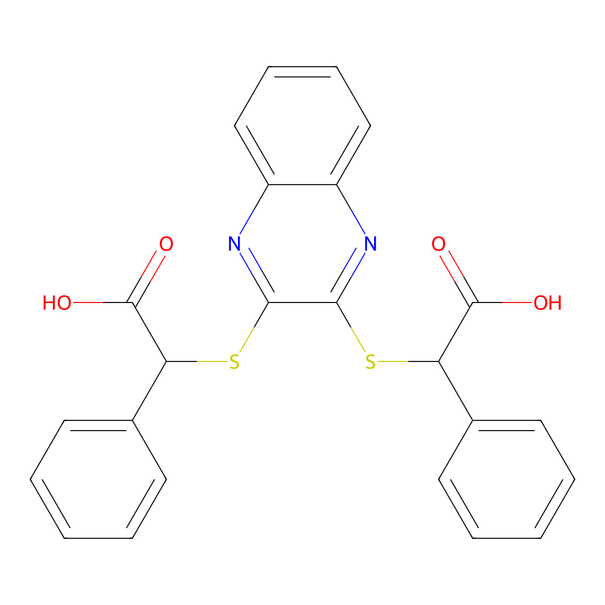 2-[3-(Carboxyphenylmethylthio)quinoxalin-2-ylthio]-2-phenylacetic acid molecular structure, CAS 303793-58-0