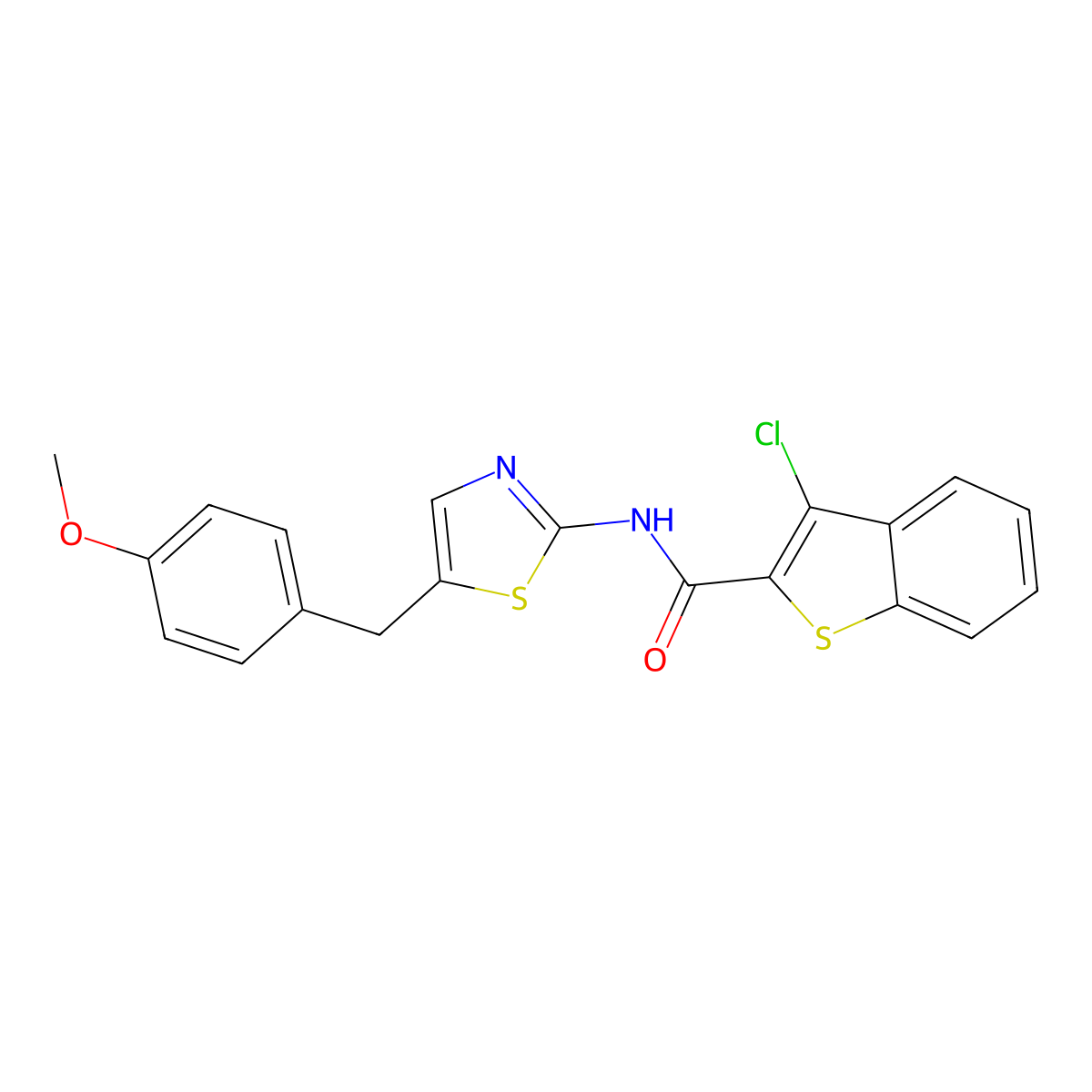 3-chloro-N-[5-(4-methoxybenzyl)-1,3-thiazol-2-yl]-1-benzothiophene-2-carboxamide molecular structure, CAS 303794-00-5