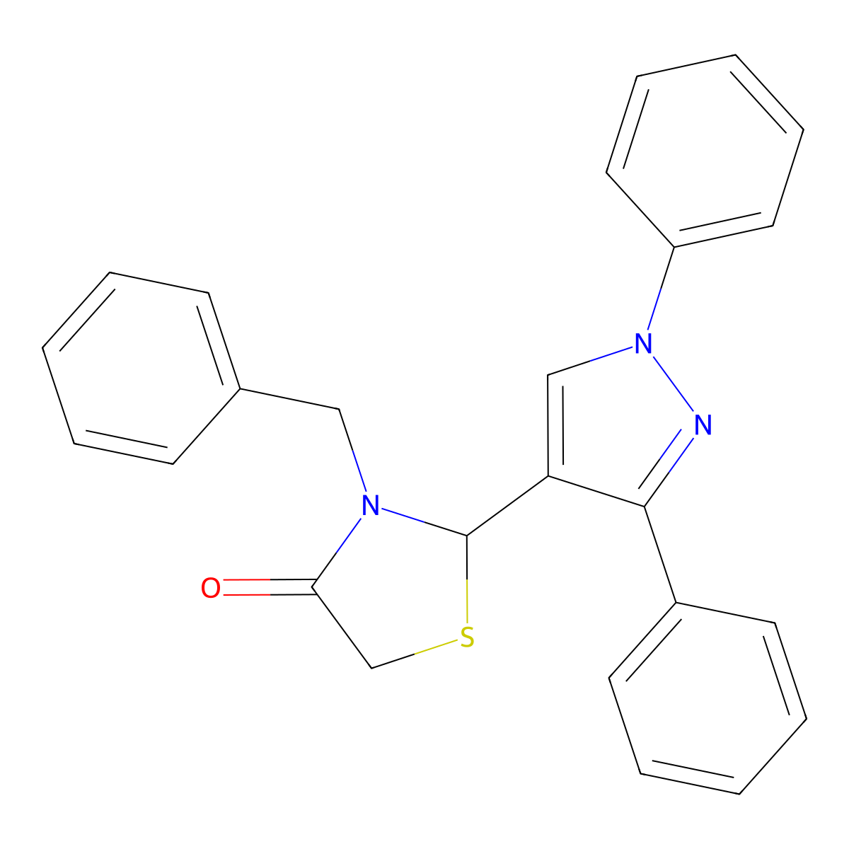 3-benzyl-2-(1,3-diphenyl-1H-pyrazol-4-yl)-1,3-thiazolidin-4-one molecular structure, CAS 303794-11-8