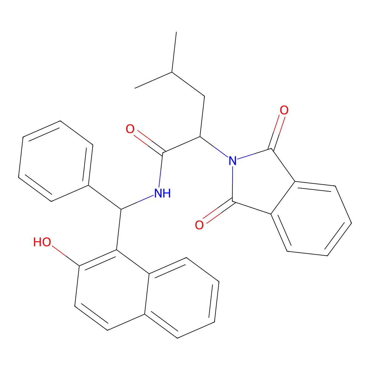 2-(1,3-dioxoisoindolin-2-yl)-N-((2-hydroxynaphthalen-1-yl)(phenyl)methyl)-4-methylpentanamide molecular structure, CAS 303794-85-6