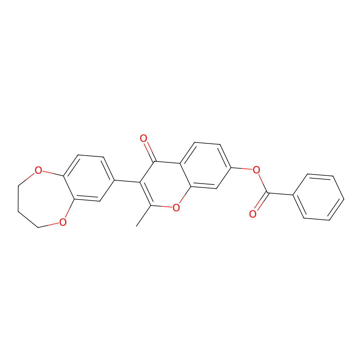 3-(3,4-dihydro-2H-1,5-benzodioxepin-7-yl)-2-methyl-4-oxo-4H-chromen-7-yl benzoate molecular structure, CAS 303796-50-1