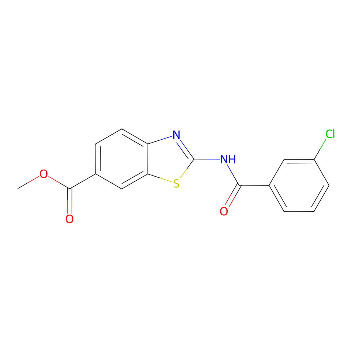 Methyl 2-(3-chlorobenzamido)benzo[d]thiazole-6-carboxylate molecular structure, CAS 303796-75-0