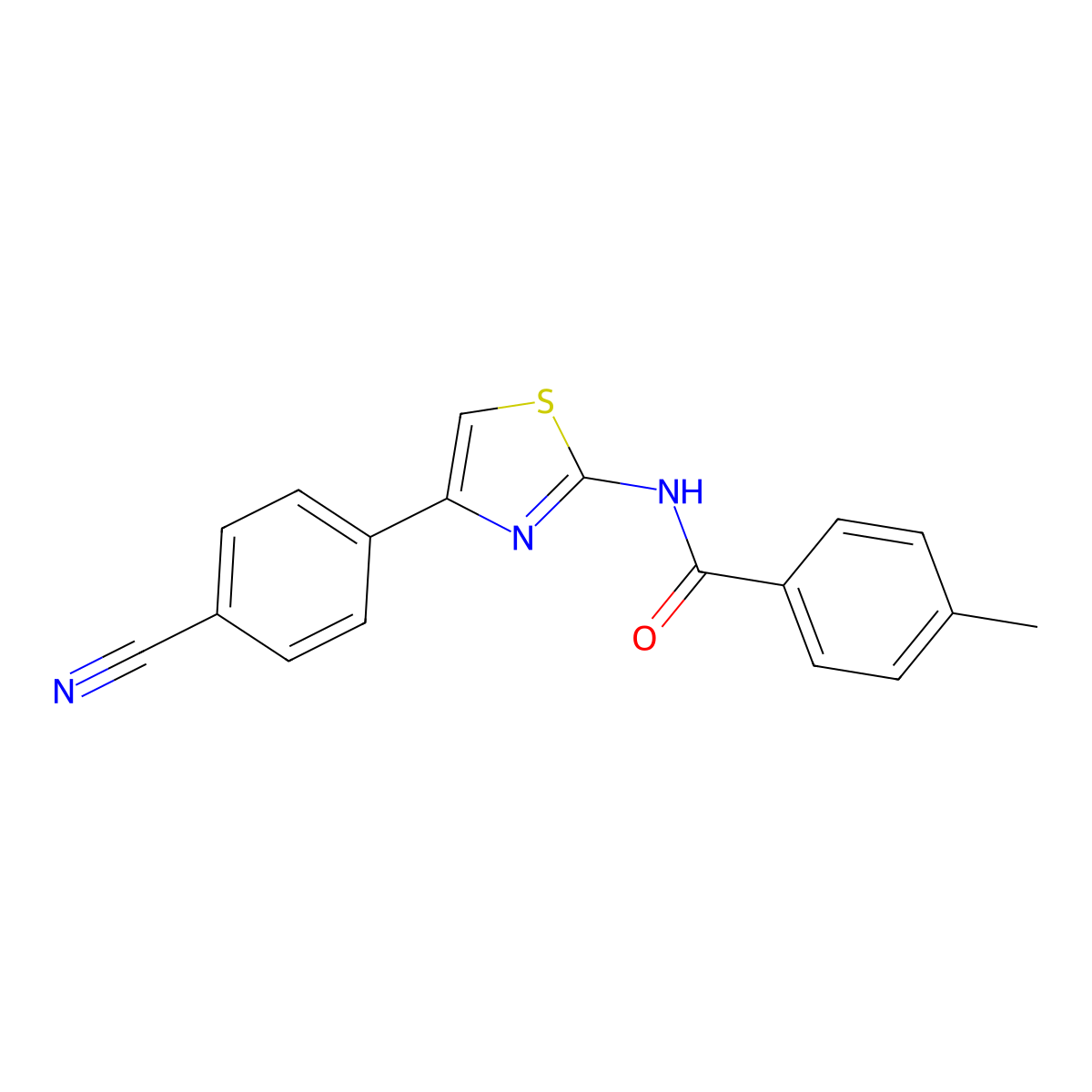 N-(4-(4-cyanophenyl)thiazol-2-yl)-4-methylbenzamide molecular structure, CAS 303797-02-6