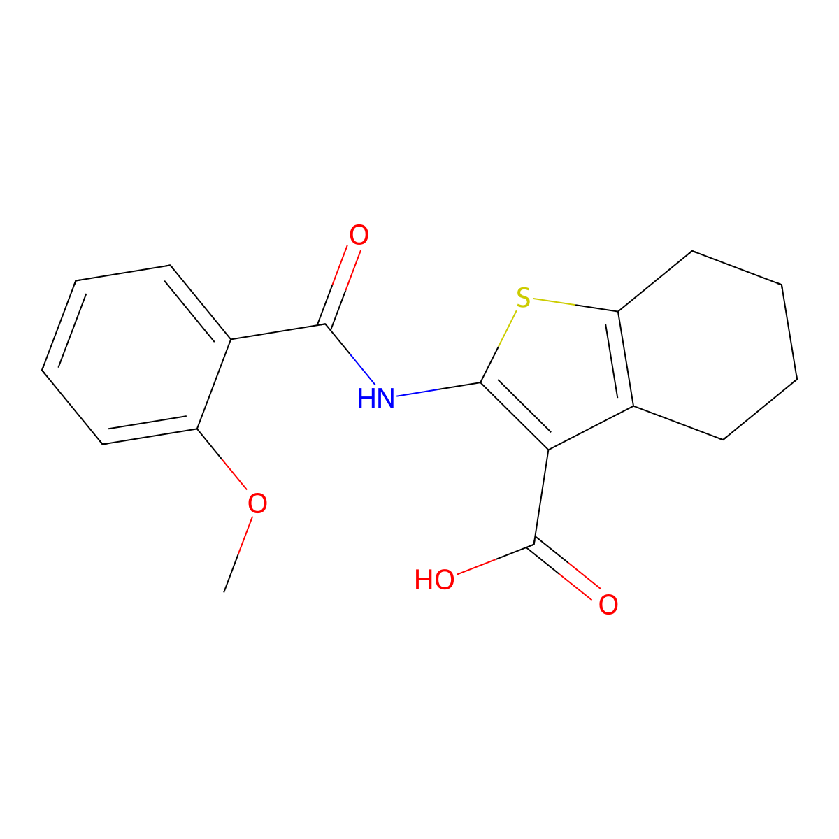 2-[(2-Methoxybenzoyl)amino]-4,5,6,7-tetrahydro-1-benzothiophene-3-carboxylic acid molecular structure, CAS 303797-37-7