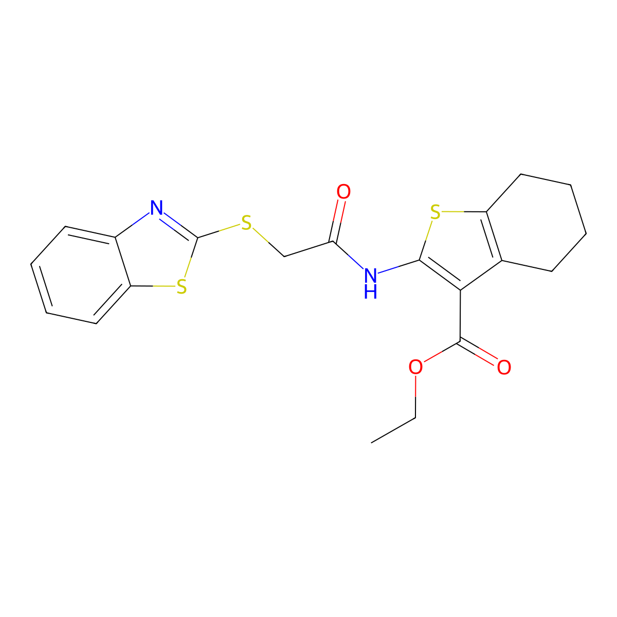 Ethyl 2-{[(1,3-benzothiazol-2-ylsulfanyl)acetyl]amino}-4,5,6,7-tetrahydro-1-benzothiophene-3-carboxylate molecular structure, CAS 303797-39-9