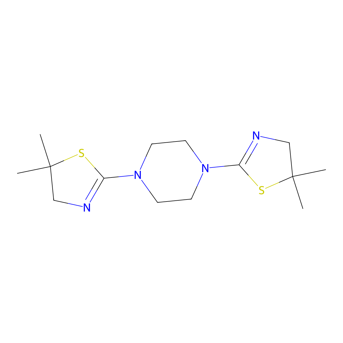 1,4-Bis(5,5-dimethyl-4,5-dihydro-1,3-thiazol-2-yl)piperazine molecular structure, CAS 303798-20-1