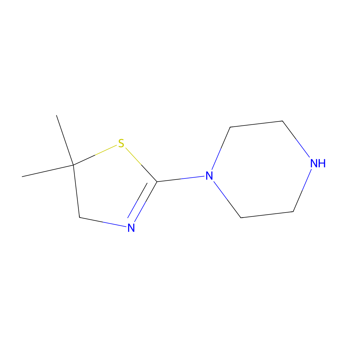 1-(5,5-Dimethyl-4,5-dihydro-1,3-thiazol-2-yl)piperazine molecular structure, CAS 303798-21-2