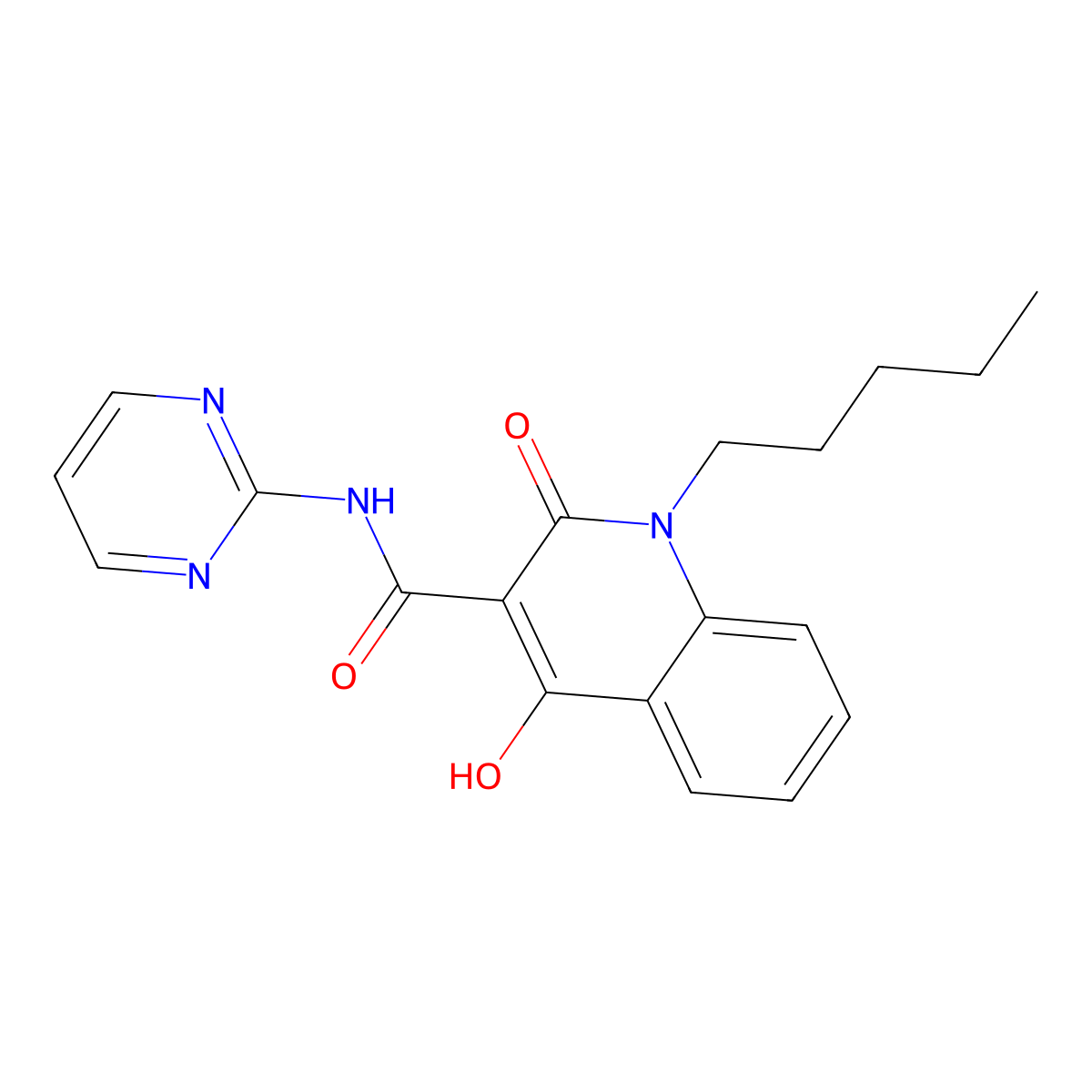 4-hydroxy-2-oxo-1-pentyl-N-(pyrimidin-2-yl)-1,2-dihydroquinoline-3-carboxamide molecular structure, CAS 303798-39-2
