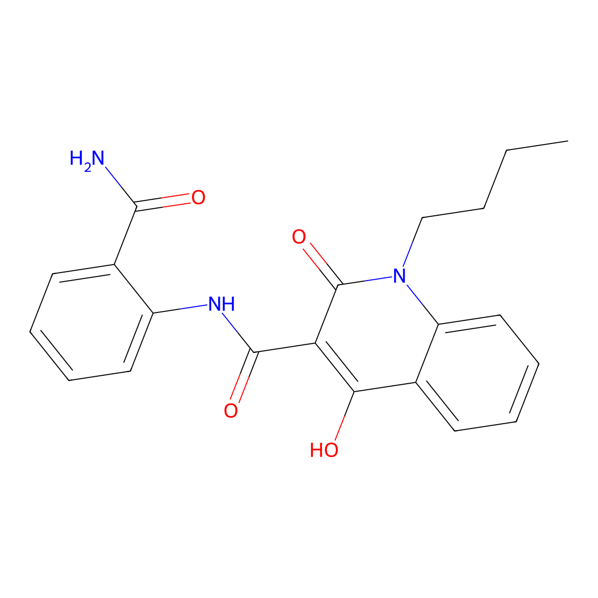 1-butyl-N-(2-carbamoylphenyl)-4-hydroxy-2-oxo-1,2-dihydroquinoline-3-carboxamide molecular structure, CAS 303798-40-5