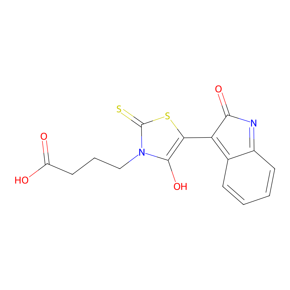 (Z)-4-(4-oxo-5-(2-oxoindolin-3-ylidene)-2-thioxothiazolidin-3-yl)butanoic acid molecular structure, CAS 303798-60-9