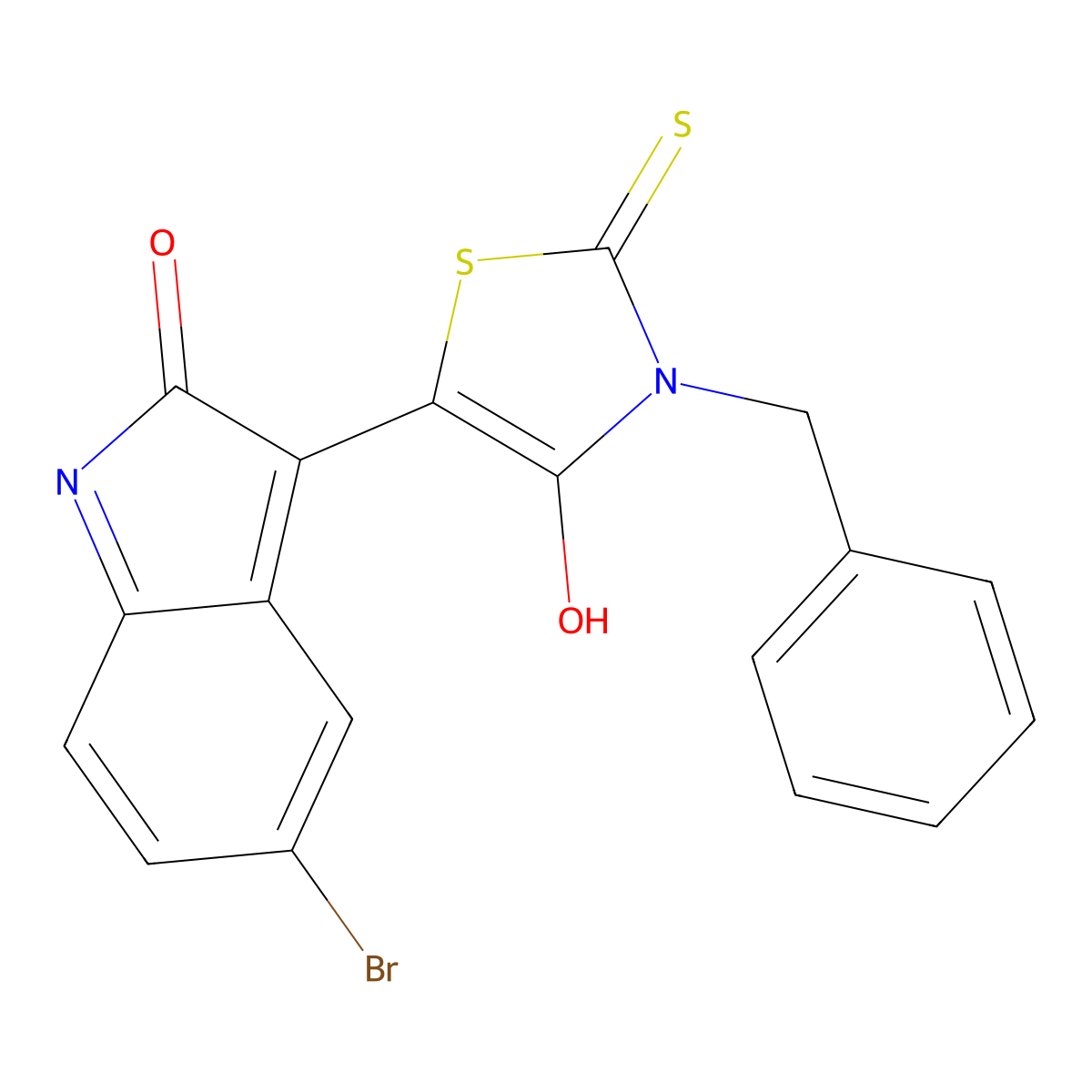 (Z)-3-benzyl-5-(5-bromo-2-oxoindolin-3-ylidene)-2-thioxothiazolidin-4-one molecular structure, CAS 303798-65-4